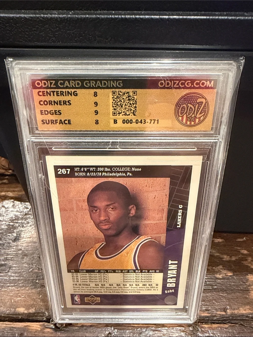 1996 UD Collector's Choice Kobe Bryant #267 - graded 8.5